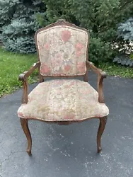 Beautiful condition French Provincial Style  Rose upholstery Parlor chair  Unsure what wood is It appears to have a...
