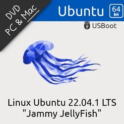 Linux Ubuntu 22.04.1 Jammy JellyFish 64Bit. DVD Bootable dinstallation et de test live de 22.04.1 Jammy JellyFish 64Bit...