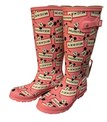 HUNTER PINK SHIVER DISNEY PRINT RAIN BOOTS US YOUTH SZ 5 G EU 36 NIB RARE FIND!!.