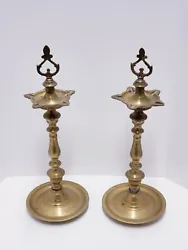 PAIR OF ANTIQUE SOLID BRASS LAMPS, RARE!  Pre owned. What you see is exactly what you will receive. See pictures for...