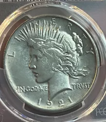 1921 High Relief $1 Silver Peace Dollar PCGS UNC Details Cleaned