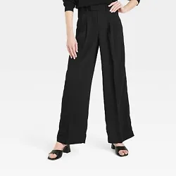 •High-rise straight fit fluid pants •Lightweight satin fabric •Fly hook and zipper closure •Wide leg with a...