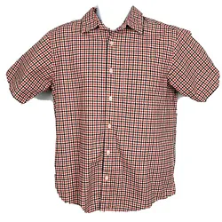 This could be mistaken for new. Organic cotton. Red, black and white gingham check. Chest- 19
