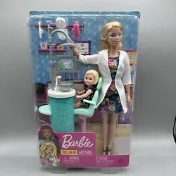 Barbie Dentist Doll, Blonde, Playset With Blonde Patient Small Doll+Accessories.