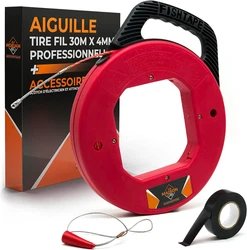 Aiguille Electricien Tressée Tire Fil Câble Electrique Optique Ethernet avec Enrouleur Rouge résistant, Passe Câble...