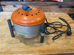 Antique/Vintage Electric Popcorn Maker -Works. Blue wooden Handle/legs. As found vintage condition and great orange...