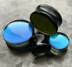 Midnight Moonstone Iridescent Glass Double Flare Plugs by-the-pair (ordering a quantity of one gets you a pair)....