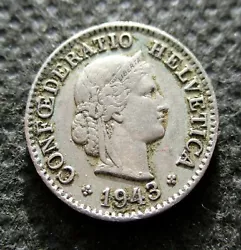 5 RAPPEN 1943 - WORLD WAR II. This coin was minted in 1943 in Bern, Switzerland. OLD COINS OF SWITZERLAND.