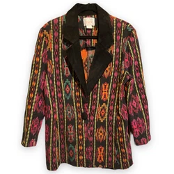 Vintage Texas Outfitters blazer. Made in San Antonio Texas. Black base with vibrant multicolor pattern on blanket woven...