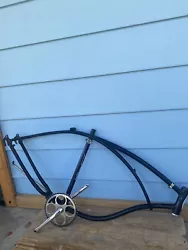 Black Schwinn Mark IV Jaguar Bicycle Frame & Cranks-26”-Chicago. FENDER TAB IS BENT AND BARELY HANGING ON AND THE...