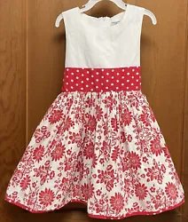 Vintage Girl’s DORISSA of Miami Red White Multi Fabric Dress with Crinoline. Cute polka dot variation detail on hem....