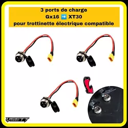 2 PORTS DE CHARGE GX16 pour trottinette électrique avec connecteur jaune XT30