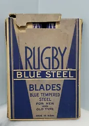 Vintage RUGBY BLUE STEEL Double Edge surgical steel Razor Blades NOS. Great Display box containers 15 packs with 5...