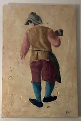 This unique and one-of-a-kind painting by French artist Frederic Payet showcases a blacksmith walking with a tool of...