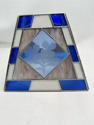 Vintage Stained Glass Lamp Shade blue white Square See photos for size and condition assessment. 7” tall8” wide on...