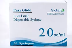 20CC SYRINGES ONLY WITH LUER LOCK 20ML STERILE (Box of 50 Syringes).