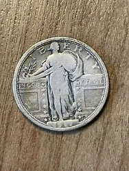 1917D(Type 1) Standing Liberty Quarter F. Attractive better date coin with full outline of shield and sharp detail on...