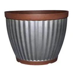 Galvanized Resin Round Planter Copper Rim 16 In. Indoor Outdoor Flower Container. Create a farm style look to your...