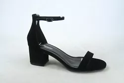Open or Pointed Toe, single band at vamp. Covered chunky heel. Ankle strap with adjustable buckle. Heel height: 2.15 