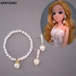 1/6 Doll Accessories Imitation Pearl Jewelry Necklace For Barbie Doll Fashion Decoration Earring For 1:6 BJD Dolls Baby...