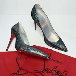 Christian Louboutin Kate Suede Disco Queen Pumps EU 37 US 7Soft suede baseSilver-tone glitter overlaySlip onHigh,...