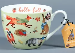 This is a new HARVEST GREEN STUDIO Bone China Jumbo Cup in the HELLO FALL pattern. This mug is 3 5/8