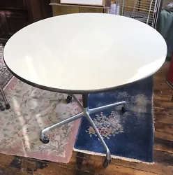 We are offering for sale a vintage Herman Miller Eames White Top Dining Table on Aluminum Base with wheels. MID CENTURY...