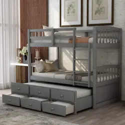 Color Grey With Trundle and Drawers. Save space and always be prepared for overnight guests. Twin Over Twin Bunk Bed...