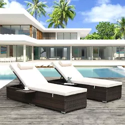 Outdoor PE Wicker Chaise Lounge - 2 Piece Patio Brown Rattan Reclining Chair Furniture Set Beach Pool Adjustable...