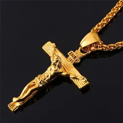 Pendant Style Cross Necklace. Chain Type FREE Chain included. Pendant Color Gold. Pendant Size 2.1