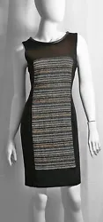 Yoanna Baraschi Black Striped Panel Dress. Black/Gold striped panel. Ponte knit dress. For example bust-18
