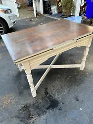 mid to late 1800s Shabby Chic dining /kitchen TABLE (pull-out leaf) style.   closed it measures 30