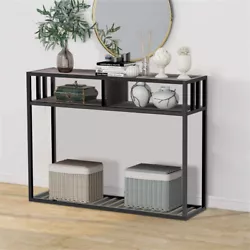 Specification: Type:Console Table Color:Walnut + Black Material:50% Oak Wood + 50% Metal Iron Net Weight: 11.1kg/ 24.4...