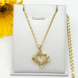 14K Gold Plated. Double HEART Necklace. GOLD PLATED JEWELRY.