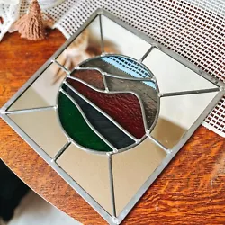 Vintage Retro Stained Glass Mirror Tile Square Wall Hanger Colorful.