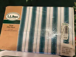 LL Bean 100% Cotton Flat Twin Sheet - New in Package Teal White 200 Thread Ct. Condition is 