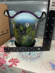 Signed Bill Fenton Hand Painted Green VaseNo chips, scratches, dings, or visible signs of wearComes with bottom stand...