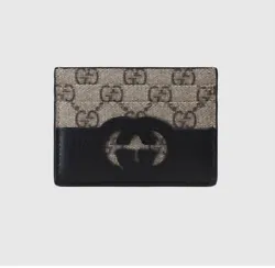 GUCCI Men Women Wallet CARD HOLDER GG Supreme Black trim Canvas Leather.