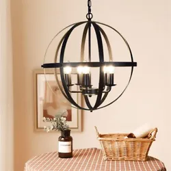 Orb Pendant Light Ceiling Lamp Chandelier Globe Cage Round Black Hanging Light. 5 E12 SOCKET: The orb chandelier with 5...