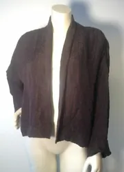 Brown Bolero open Jacket 3/4 Sleeves. EILEEN FISHER Sz M. Boxy Crinkled Silk / Linen - fully lined. Mannequin is tall...