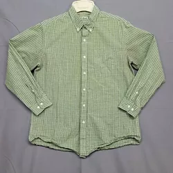 LL Bean Mens Button Down Shirt  Medium Blue Green White Checked Regular Fit Long Sleeve  Armpit to Armpit 22