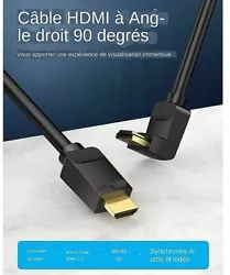 Câble Vention HDMI 2.0 Angle Droit 90 Degrés 3m Noir. Cable HDMI de 3m. Connecteur incurvé pour une installation...