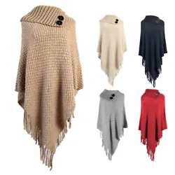 Layer up in chilly weather with this fashionable drapey sweater knit poncho. Made of thick knit sweater material, this...