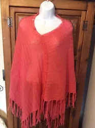 April Cornell Coral Poncho. Decorative Button Plackett( does not open and close). One Size Fits Most. 40% Wool 30%...