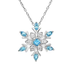 Blue and White Crystal Snowflake Pendant made with Swarovski Crystals Set in Sterling Silver on an 18 inch Sterling...
