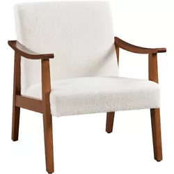【Mid-century Modern Style】This armchair features a low-profile seat, splayed legs and ivory-tone boucle fabric...