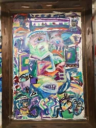 Jason Martin Abstract Oil & Acrylic On Canvas Framed Painting Outsider Art.