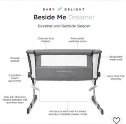 Baby Delight Beside Me Dreamer Bassinet & Bedside Sleeper - Charcoal. Good condition , only used it for 4 months ,Free...