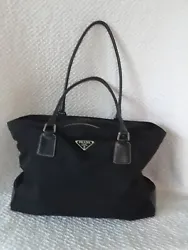 Authentic Prada vintage Nylon Tessuto Leather Shoulder Tote Bag Black Please Read!! This item is pre-owned smoke-free....