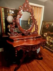 Antique Victorian Black Forest Vanity,desk.missing 1 drawer